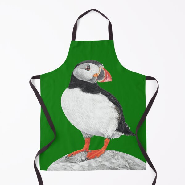 Item preview, Puffin pastel art grey background on green background designed and sold by IslesArt.