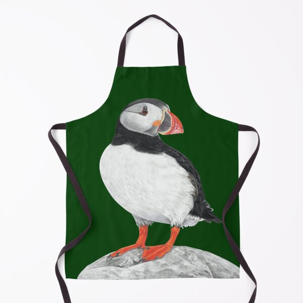 Item preview, Puffin pastel art grey background on dark green background designed and sold by IslesArt.