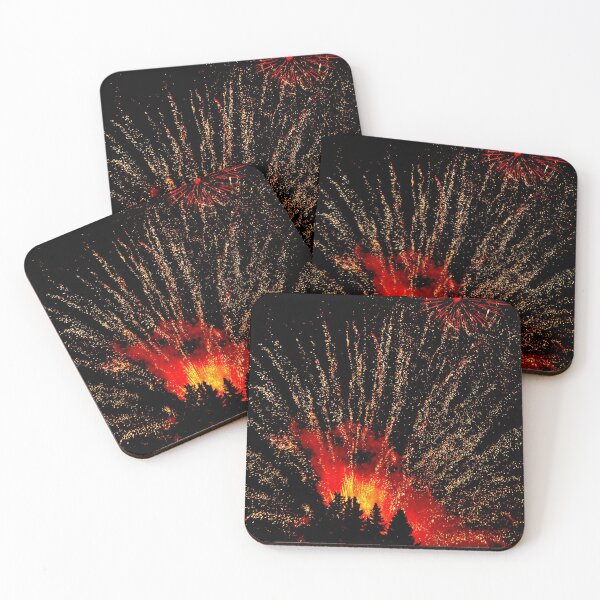Item preview, Amazing fireworks on the midnight sky, Orange and Red Fireworks designed and sold by GoodVibesOcean.