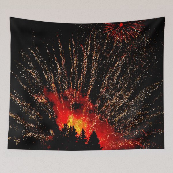 Item preview, Amazing fireworks on the midnight sky, Orange and Red Fireworks designed and sold by GoodVibesOcean.