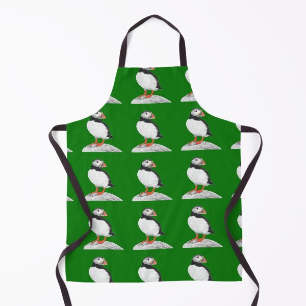 Item preview, Puffin pattern pastel art grey background on green background designed and sold by IslesArt.