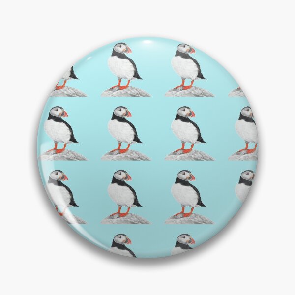 Item preview, Puffin pattern pastel art grey background on sky blue background designed and sold by IslesArt.