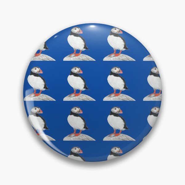 Item preview, Puffin pattern pastel art grey background on blue background designed and sold by IslesArt.