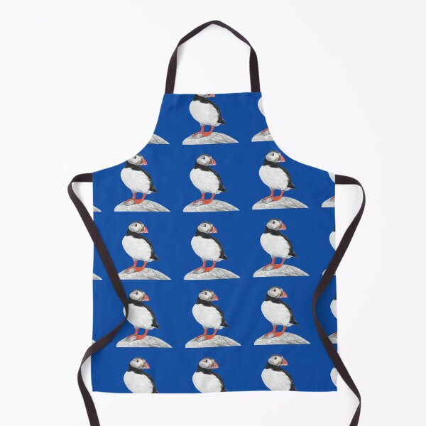 Item preview, Puffin pattern pastel art grey background on blue background designed and sold by IslesArt.