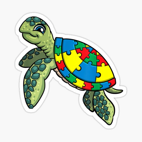 Piezas de rompecabezas de tortuga para la conciencia del autismo, niños, mujeres, maestra, camiseta Pegatina