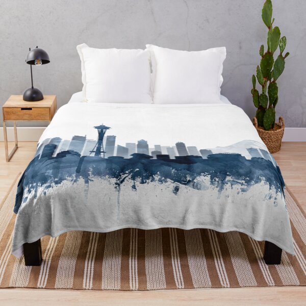 Item preview, Seattle Skyline Watercolor Navy Blue by Zouzounio Art designed and sold by zouzounioart.