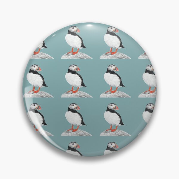 Item preview, Puffin pattern pastel art grey background on moody blue background designed and sold by IslesArt.