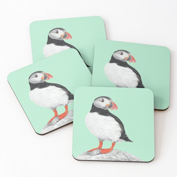 Item preview, Puffin pastel art mint green background  designed and sold by IslesArt.