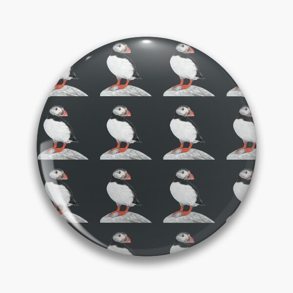 Item preview, Puffin pattern pastel art grey background on dark background designed and sold by IslesArt.
