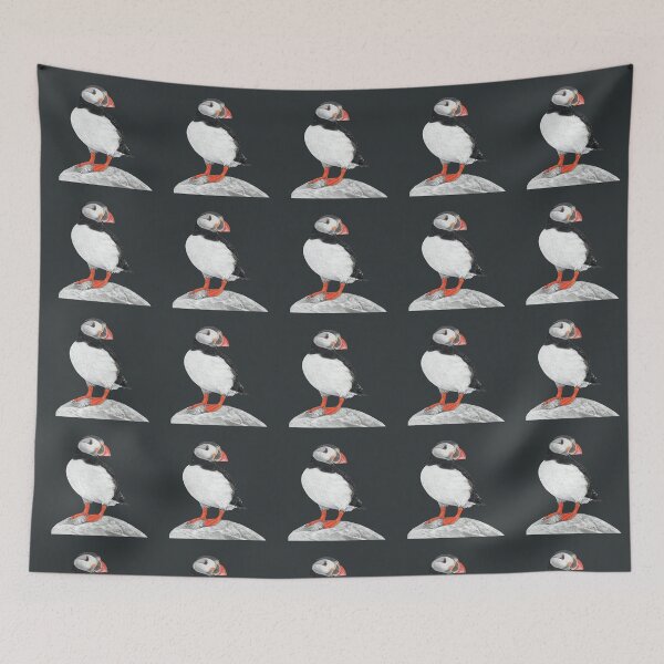 Item preview, Puffin pastel art dark grey background  designed and sold by IslesArt.