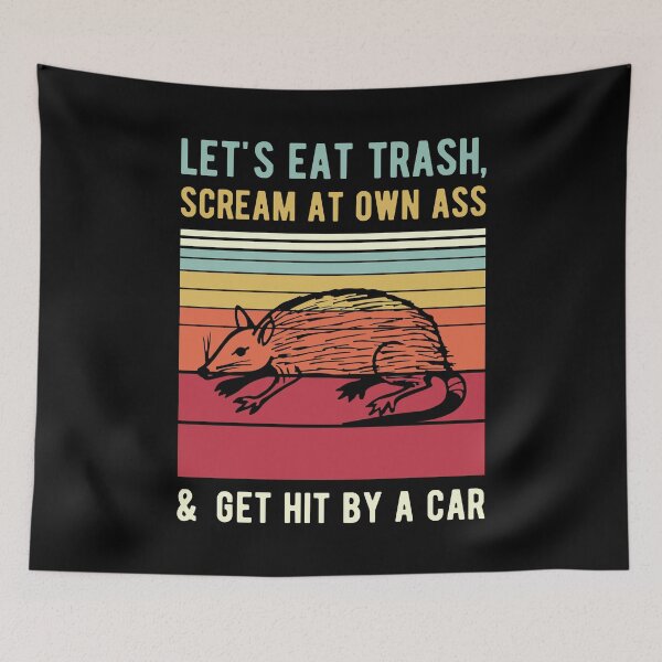 Item preview, Let's Eat Trash Funny Opossum Quote Vintage Retro Sunset designed and sold by Scratches Tees.