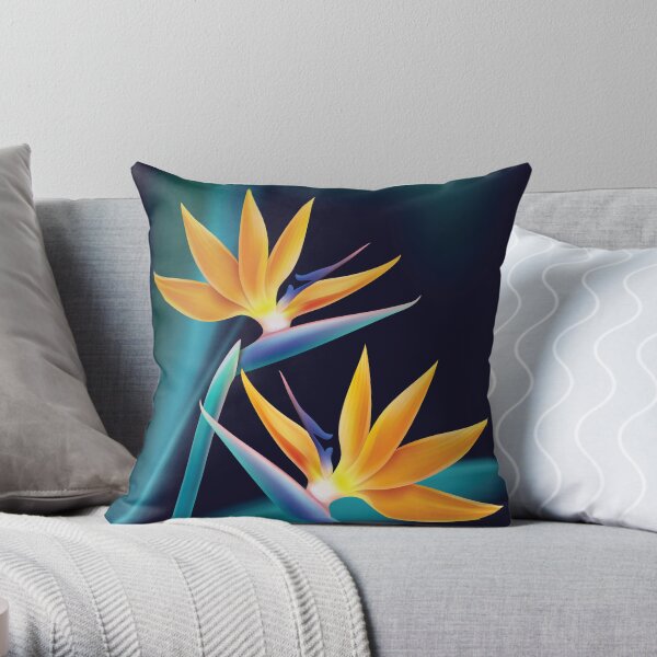 Tropical plant bird of paradise or strelitzia reginae isolated on blur dark blue background vector Throw Pillow