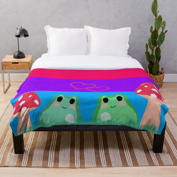 Bi pride flag with frogs and mushrooms Throw Blanket
