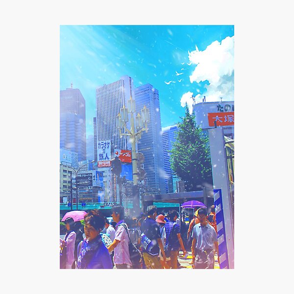 People in Tokyo city, Japan with anime style Photographic Print