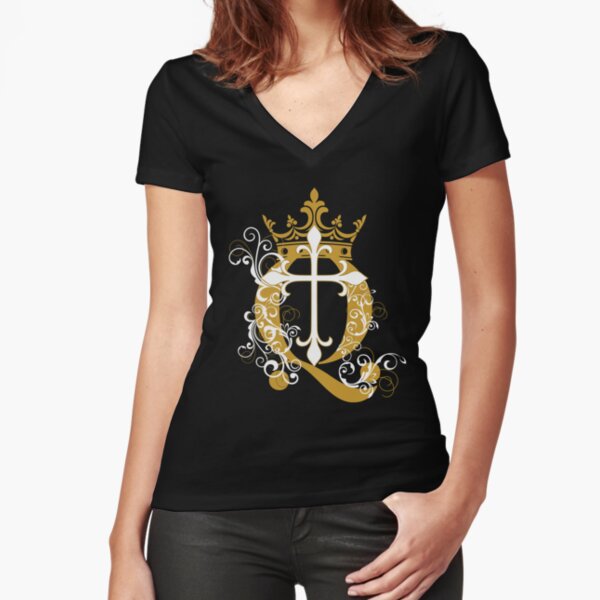 Cross Q Crown in Gold Fitted V-Neck T-Shirt
