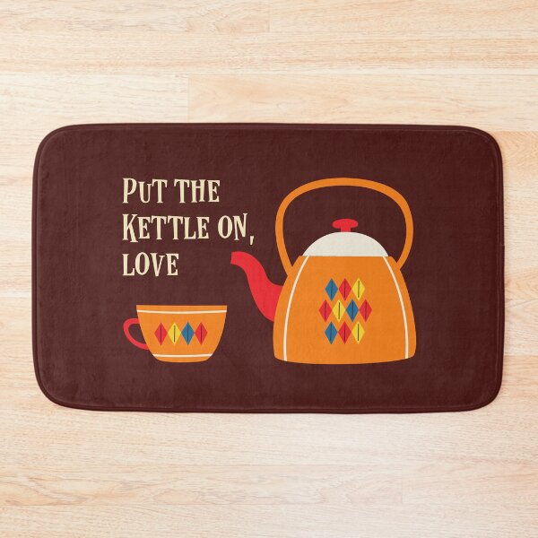 Item preview, Put the kettle on, love - vintage teapot with retro text (light text) designed and sold by Ofeefee.