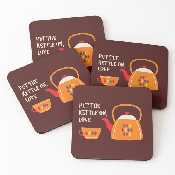 Item preview, Put the kettle on, love - vintage teapot with retro text (light text) designed and sold by Ofeefee.