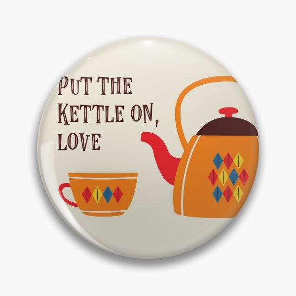 Item preview, Put the kettle on, love - vintage teapot with retro text (dark text) designed and sold by Ofeefee.