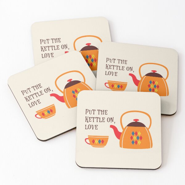 Item preview, Put the kettle on, love - vintage teapot with retro text (dark text) designed and sold by Ofeefee.
