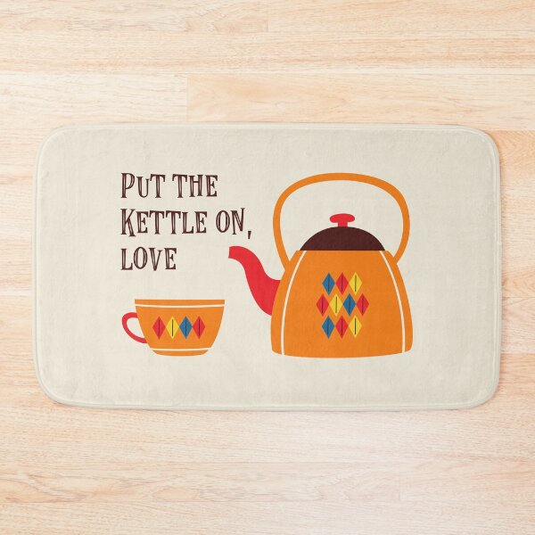 Item preview, Put the kettle on, love - vintage teapot with retro text (dark text) designed and sold by Ofeefee.