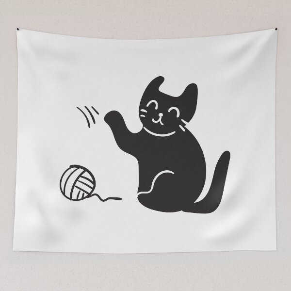 Item preview, Black Cat Playing with Ball of Yarn designed and sold by BossKitten.