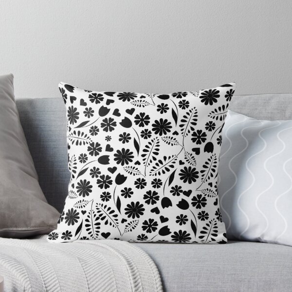 Item preview, Black and White Random Spring Flower Floral Leaves pattern designed and sold by BLMcreations.