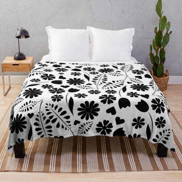 Item preview, Black and White Random Spring Flower Floral Leaves pattern designed and sold by BLMcreations.