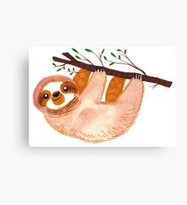 Kawaii Sloth Watercolor Canvas Print