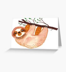Kawaii Sloth Watercolor Greeting Card