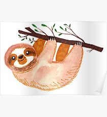 Kawaii Sloth Watercolor Poster
