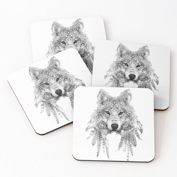BW 4 x Coasters Wild Wolves Winter Animal Pack Wolf  #40799 
