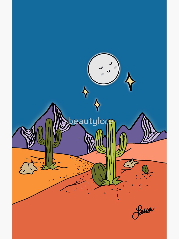 Thumbnail 3 of 3, Sticker, Desert cactus sleepy moon designed and sold by beautylore.