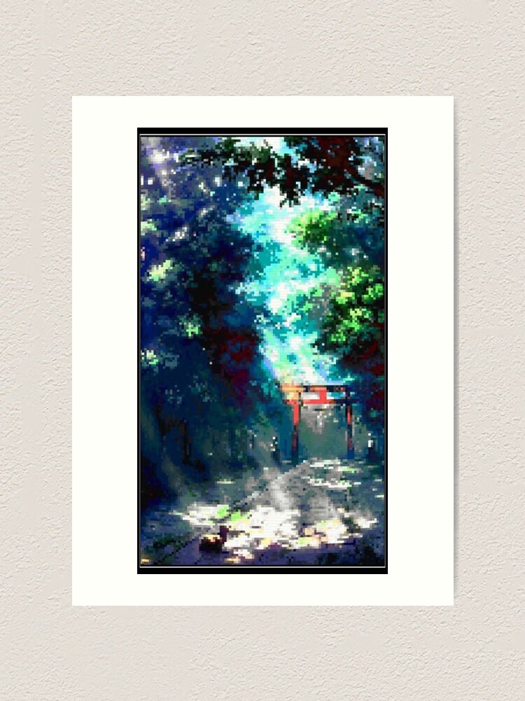 "Japanese Pixel Art pixelated torii gate video game art" Art Print for