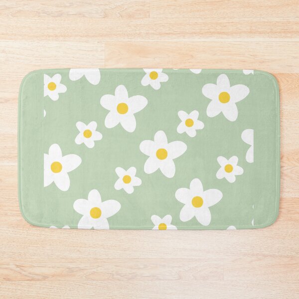 Item preview, White Daisy Flower Pattern on Green Mint designed and sold by fabibar.