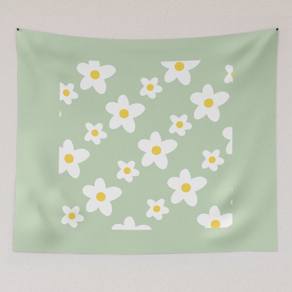 Item preview, White Daisy Flower Pattern on Green Mint designed and sold by fabibar.