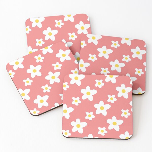 Item preview, White Daisy Flower Pattern on Pale Red designed and sold by fabibar.