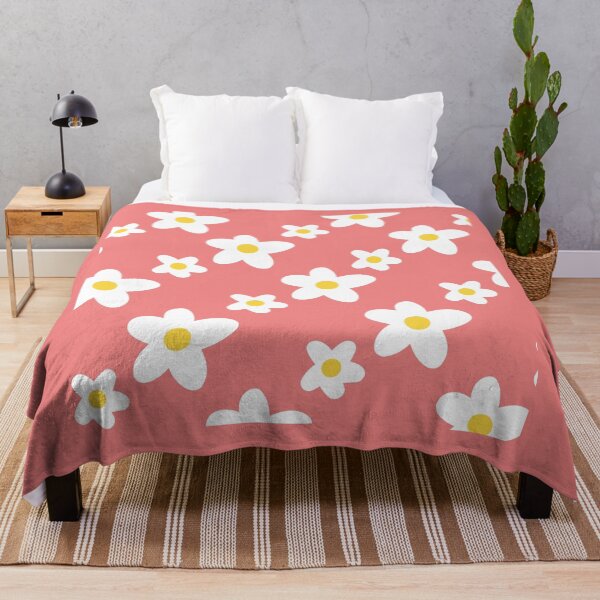 Item preview, White Daisy Flower Pattern on Pale Red designed and sold by fabibar.