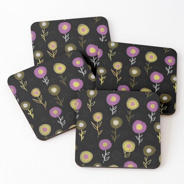 Item preview, Dark Floral Pattern - Pink Yellow Round Flowers  designed and sold by Boriana Giormova.