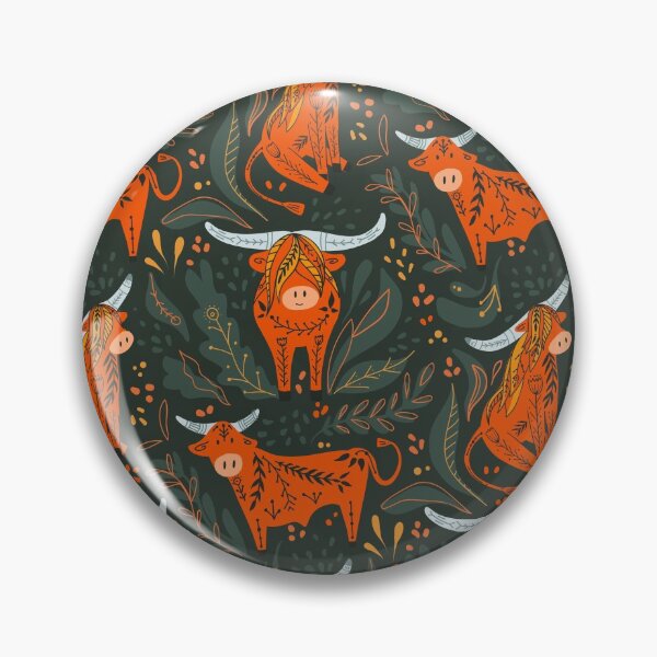 Item preview, Cute cartoon bulls and bison with folk pattern on green background designed and sold by Veleri.