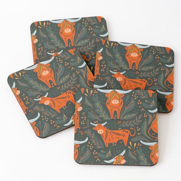 Item preview, Cute cartoon bulls and bison with folk pattern on green background designed and sold by Veleri.