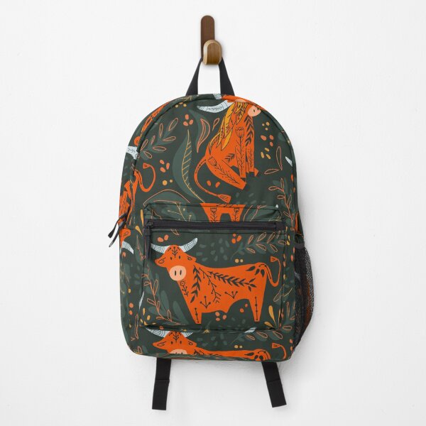 Item preview, Cute cartoon bulls and bison with folk pattern on green background designed and sold by Veleri.