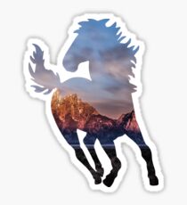 Wild Mustang Horse and Rocky Mountains Silhouette Sticker
