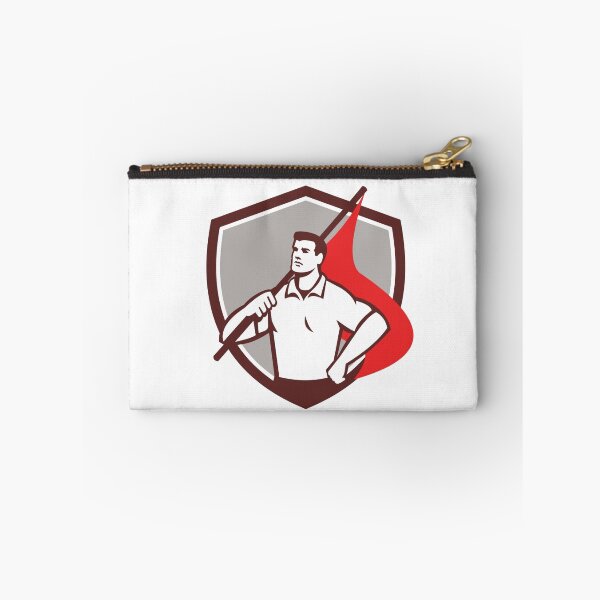 Item preview, Union Worker Holding Flag Crest Retro designed and sold by patrimonio.