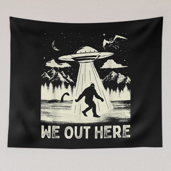 Item preview, We Out Here Funny Bigfoot Cryptid UFO Abduction designed and sold by toniobnd51.