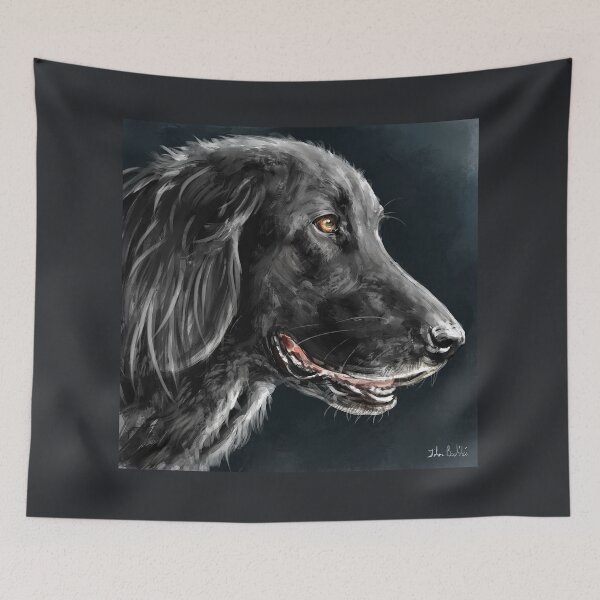 Item preview, Painting of a Gorgeous Black Golden Retriever on a Dark Background designed and sold by ibadishi.