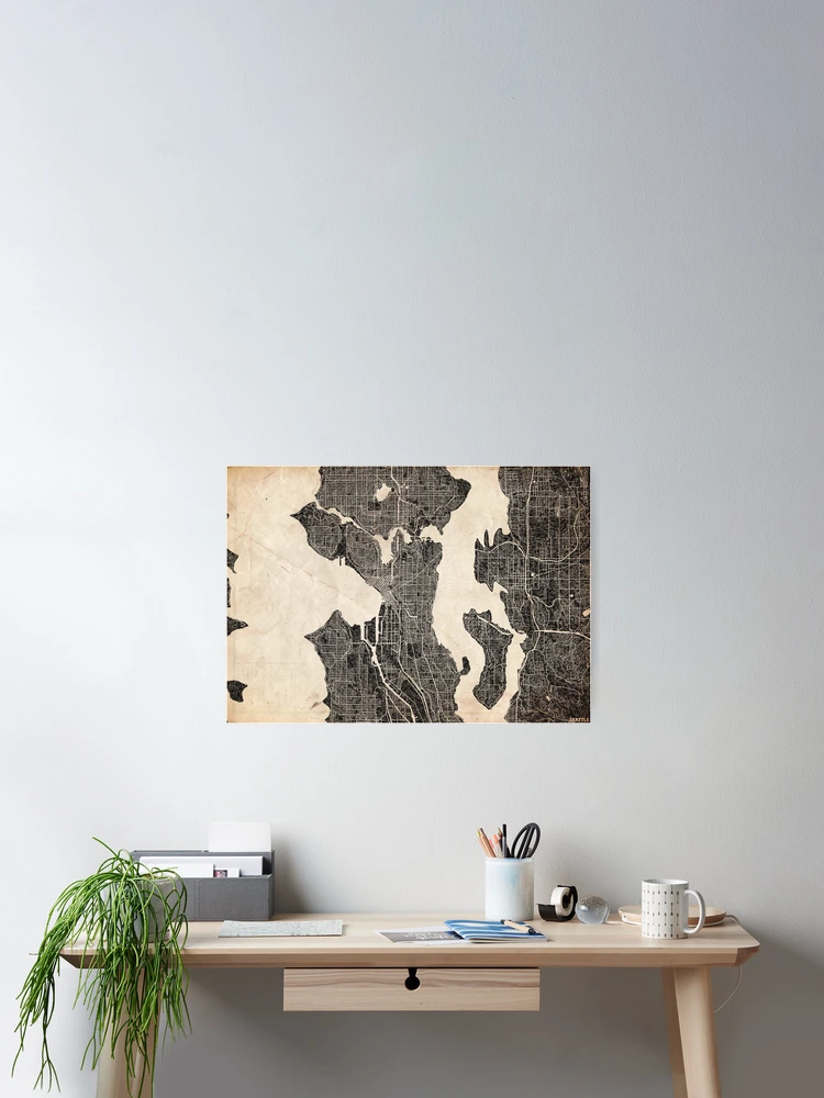 Aperçu 2 sur 3. Poster avec l'œuvre SEATTLE map Washington Ink lines créée et vendue par InkMaps.