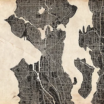 Aperçu de l'œuvre SEATTLE map Washington Ink lines de InkMaps