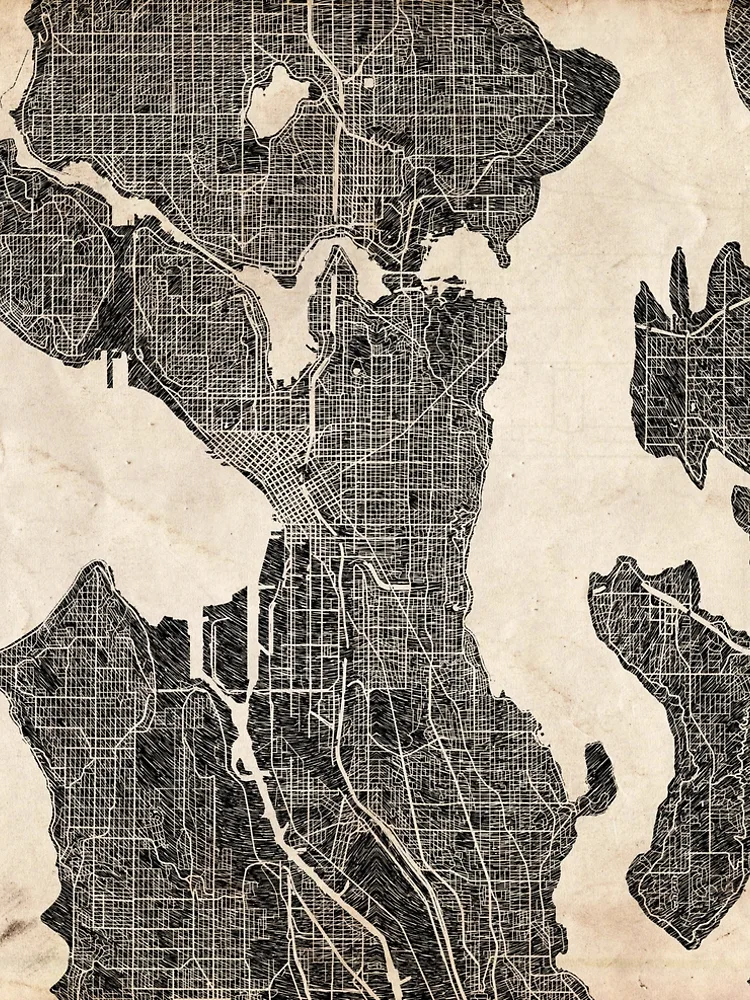 Aperçu 5 sur 5. Robe trapèze avec l'œuvre SEATTLE map Washington Ink lines créée et vendue par InkMaps.