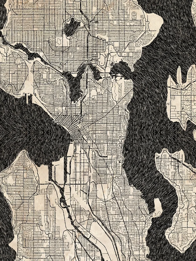 Aperçu 5 sur 5. Robe trapèze avec l'œuvre SEATTLE map Washington Ink lines 2 créée et vendue par InkMaps.
