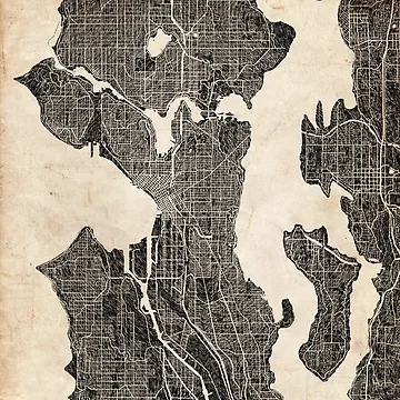 Aperçu de l'œuvre SEATTLE map Washington Ink lines 3 de InkMaps